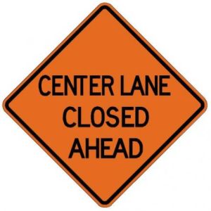 Center Lane Closed Ahead Roll-Up Construction Sign - W9-3-RU