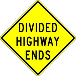 Divided Highway Ends Sign - W6-2A
