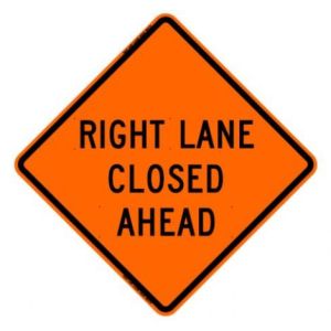 Right Lane Closed Ahead Roll-Up Construction Signs - W9-3R-RU