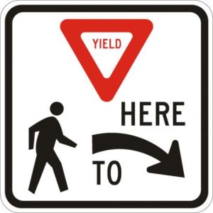 Yield to Pedestrians Here Right Sign - R1-5R